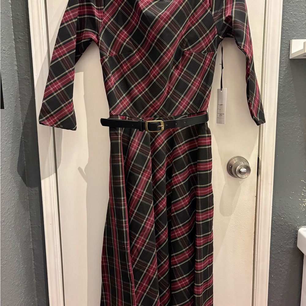 Unique Vintage Black and Red Plaid Long Sleeve Dress
